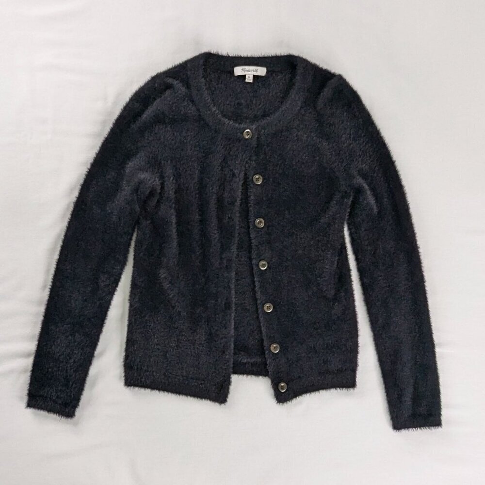 Madewell Black Fuzzy Textured Button Front Cardig… - image 2